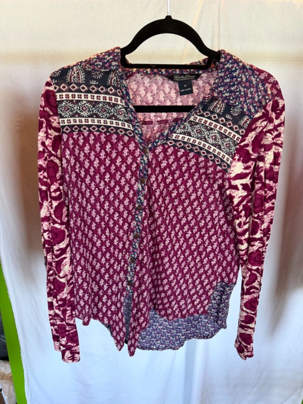 Lucky Brand Mixed Print Floral Geometric Button Up Blouse M